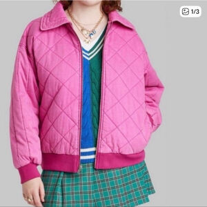 Wild Fable Women's Oversized Woven Quilted Bomber Jacket Size Small